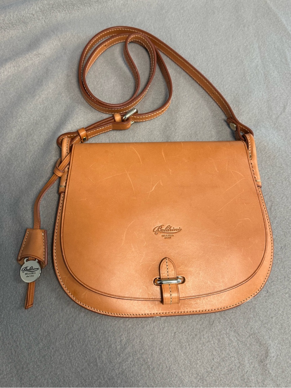 Boldrini Selleria Cognac Leather Saddle Crossbody Bag